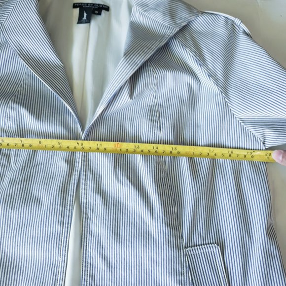 Peace of Cloth Blue White Pinstripe Open Blazer - Picture 7 of 11